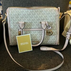Michael Kors Cream and Pink Satchel